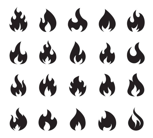 огненный огонь икона установить символ огня - flame symbol simplicity sign stock illustrations