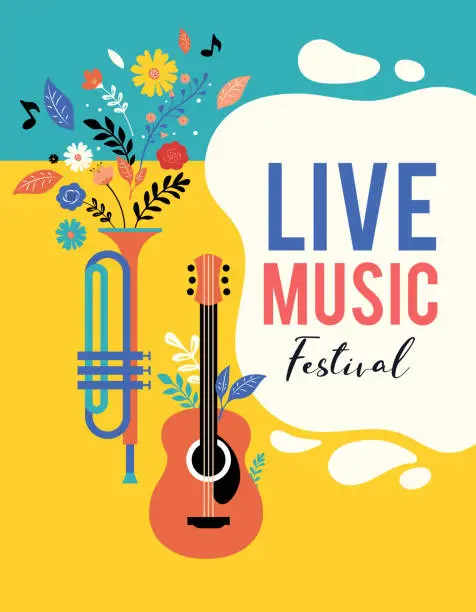 Vector illustration of Summer fest, concept of live music festival, jazz and rock, food street fair, family fair, event poster and banner colorful vector design