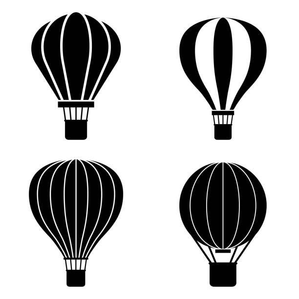 열기구 아이콘, 흰색 배경에 격리 된 로고 - heat mid air flying float stock illustrations
