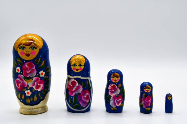 istock Classic Russian matryoshkas in row on put with white background 1208617068