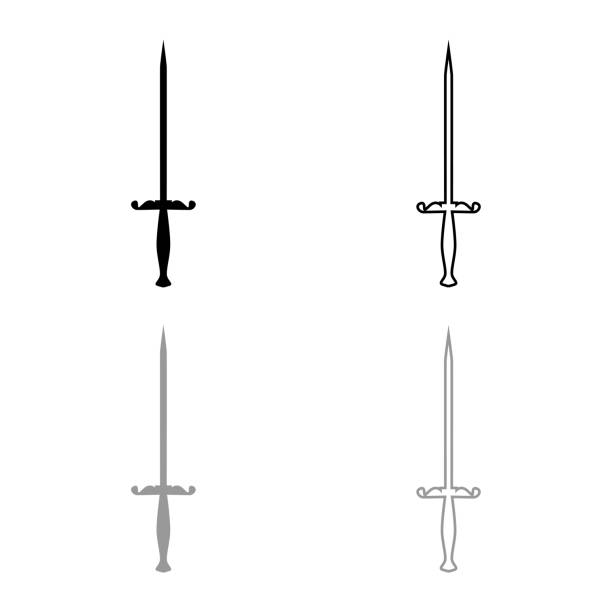 stylet нож stiletto значок план установить черный серый цвет вектор иллюстрации плоский стиль изображения - knife weapon switchblade dagger stock illustrations