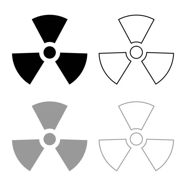 Vector illustration of Radioactivity Symbol Nuclear sign icon outline set black grey color vector illustration flat style image