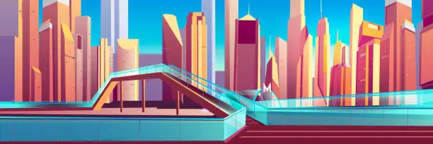 Vector illustration of Pedestrian overpass in modern city cartoon vector