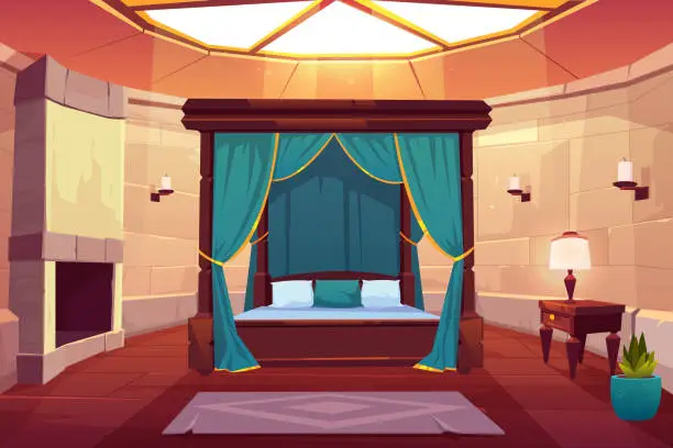 Vector illustration of Luxury hotel bedroom cartoon vector interior