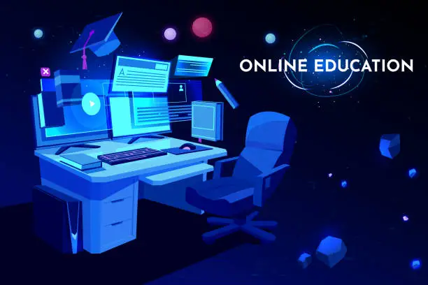 Vector illustration of Online education banner cartoon vector