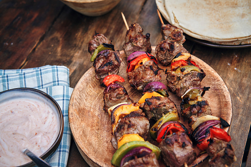 Lamb Kebab with Vegetables and Flat Bread