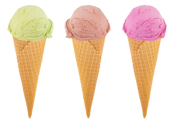 istock Set of ice cream in waffle cone isolated on white background 1208621269