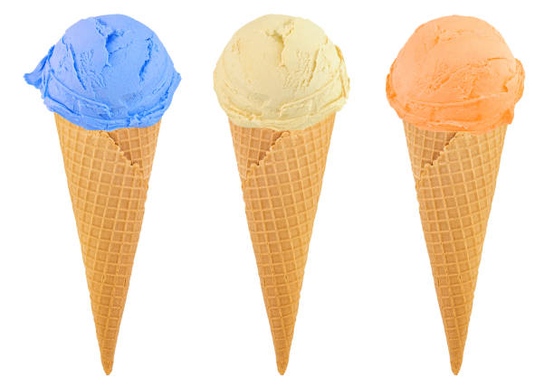 istock Set of ice cream in waffle cone isolated on white background 1208621524