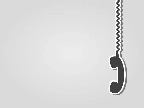 Vector illustration of Retro phone receiver hanging on a cable. Gray background with copy space.