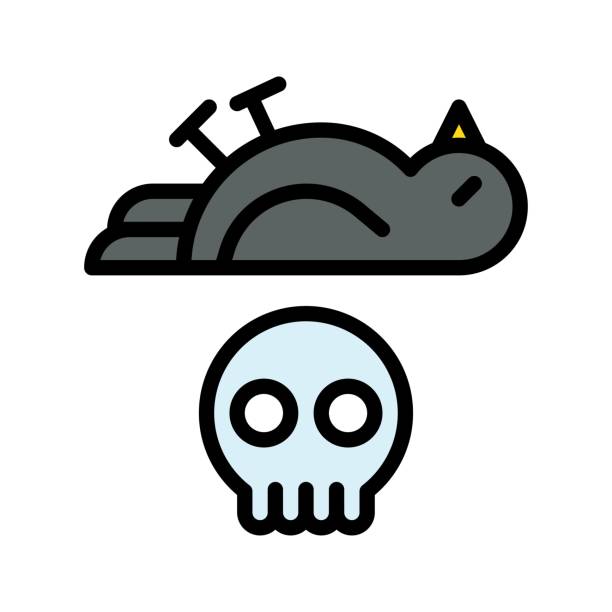 climate related dead bird with scary skull vector with editable stroke, climate related dead bird with scary skull vector with editable stroke dead bird stock illustrations