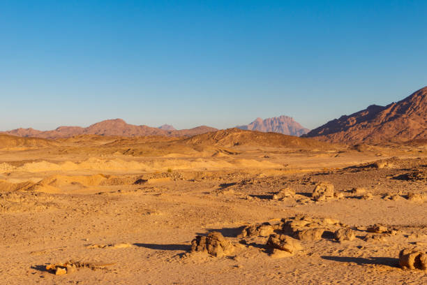 vista do deserto árabe e da cordilheira colinas do mar vermelho no egito - beautiful horizontal arabia hurghada - fotografias e filmes do acervo