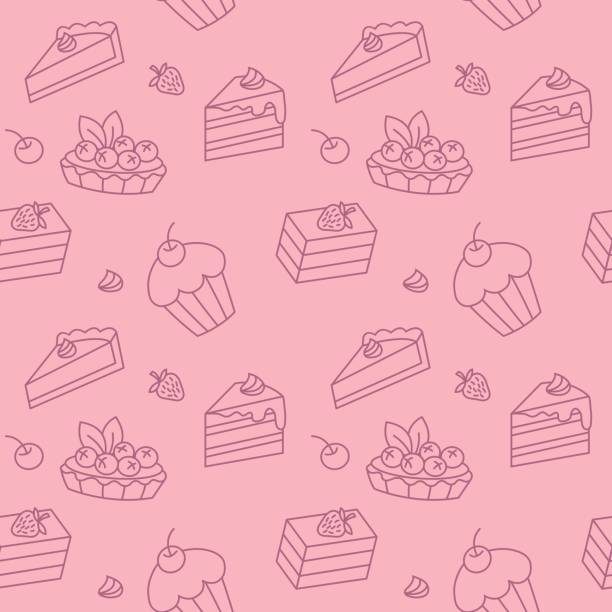 bezszwowy wzór piekarni wektorowej. różowe tło ciasta. - muffin blueberry muffin blueberry food stock illustrations