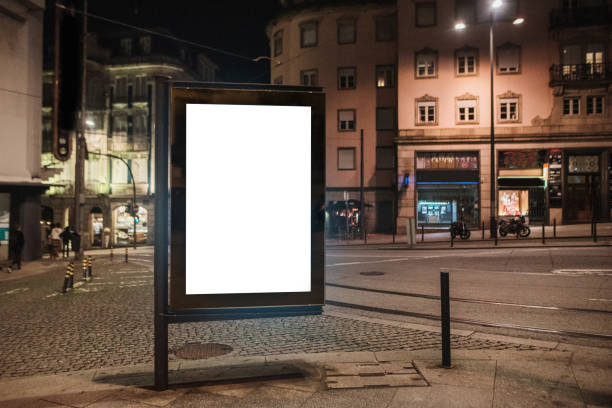 Blank billboard at street at night