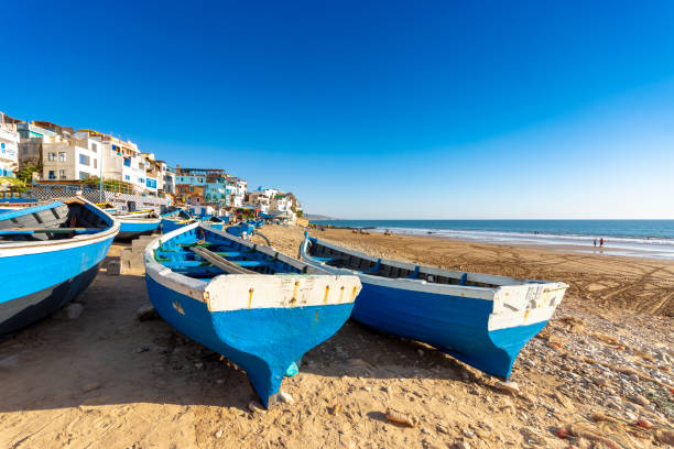 The beach at Taghazout, Morocco stock photo
