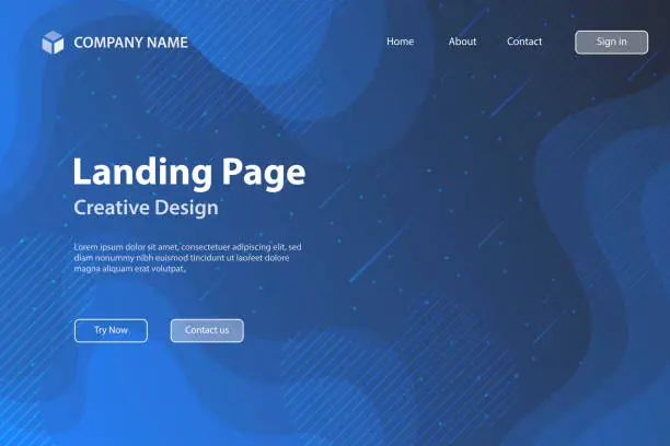 Vector illustration of Landing page Template - fluid and geometric shapes composition - Blue Gradient