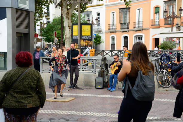 Seville, Spain - November 5, 2019: Street dance group in Seville.