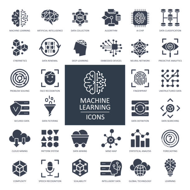 Machine Learning Glyph Icons - Vector Machine Learning Glyph Icons - Vector Illustration cloud complexity stock illustrations