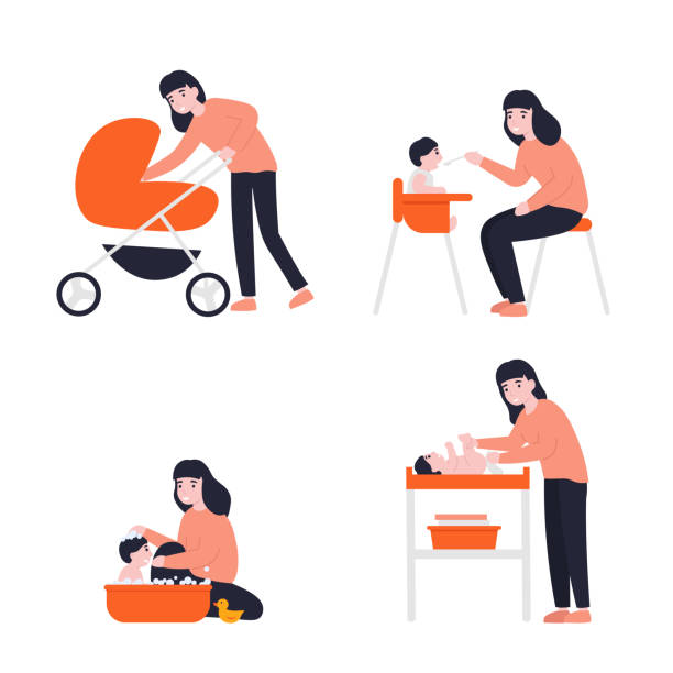 набор, мама и ребенок концепции - tyke stock illustrations