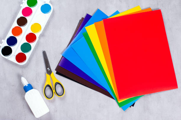 istock Set for application: paper, glue, scissor, paints 1208633041