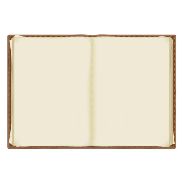 ein altes, ramponiertes notizbuch mit vergilbten seiten, die in leder gebunden sind. isoliert auf weißem hintergrund - fotoalbum stock-grafiken, -clipart, -cartoons und -symbole