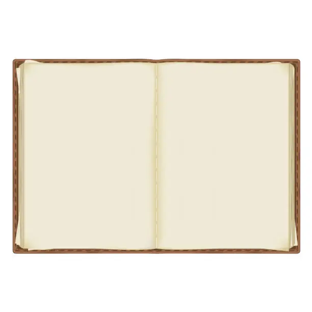 Vector illustration of an old, battered notebook with yellowed pages bound in leather. isolated on a white background