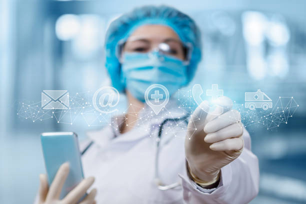 istock Doctor works with contact icons . 1208634779