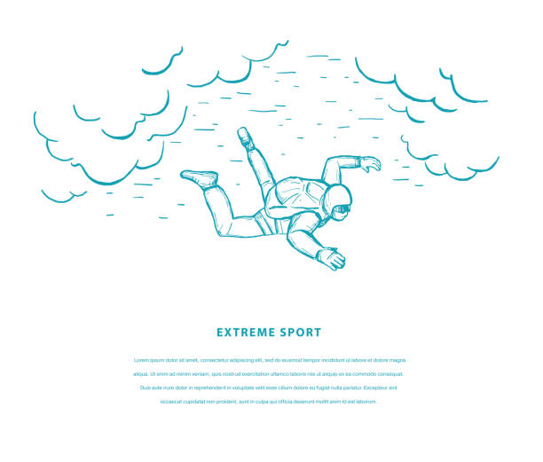 Extreme sport sketch vector color template. Free fall. Skydiver. Extreme sport sketch vector color template. Free fall. Skydiver. Design for flyer, card, invitation, web banners free fall drawing stock illustrations