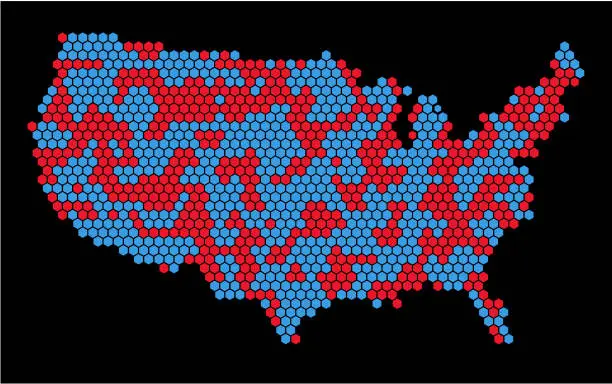 Vector illustration of United States map made of hexagons