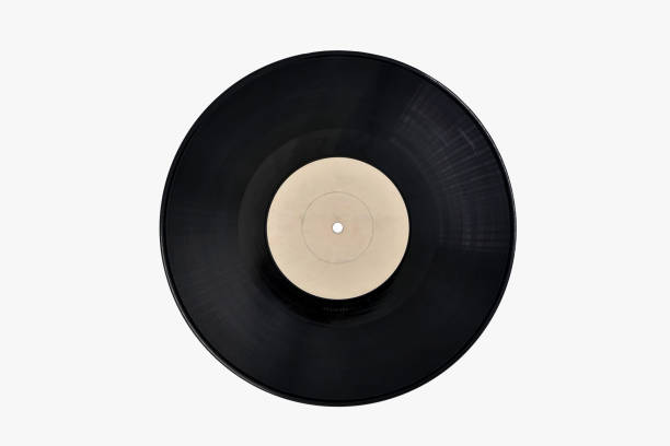 old vinyl record isolated on black background - old record imagens e fotografias de stock