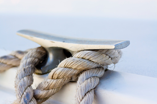 closeup of a ship's sail rope knot