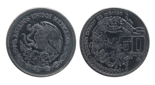 istock Old mexican 50 pesos coin 1208640655