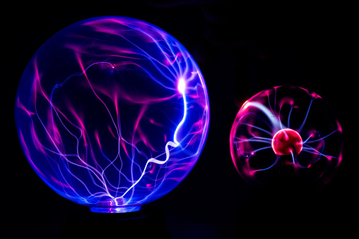 Electricity fire-ball. Abstract photo of electric waves. Static electricity - Stock Image