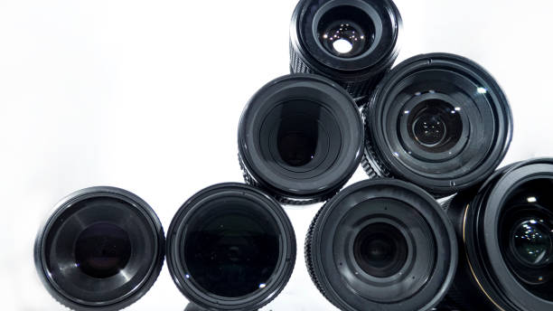 istock Collection of camera lens isolated on white background. 1208643379