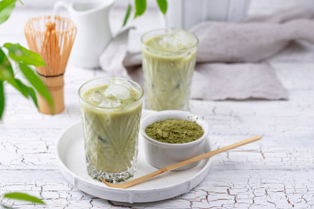 istock Cold matcha tea with milk and ice 1208646861