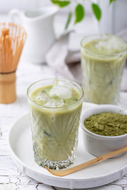 istock Cold matcha tea with milk and ice 1208646872