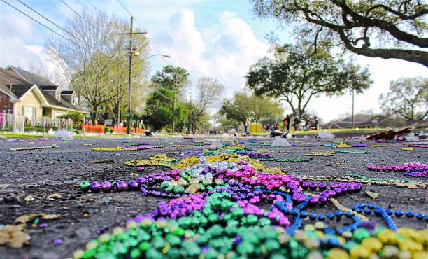 Mardi Gras Beads After Mardi Gras parades new orleans mardi gras stock pictures, royalty-free photos & images