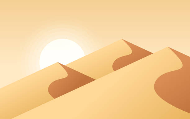 Desert Sand Dunes Desert sand dune background with glowing sun. new mexico landscape stock illustrations