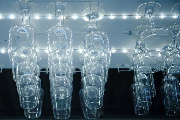 istock Glass glasses hanging are upside down to the ceiling, many 1208653100