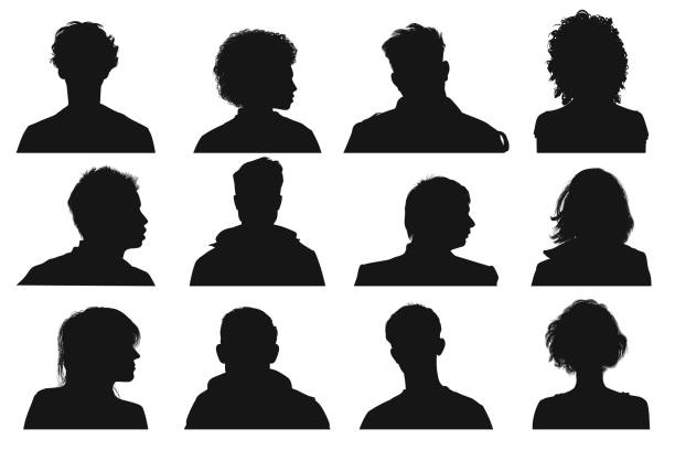 People Head Silhouettes Silhouette of human heads and faces from front and side view. avatar photos stock pictures, royalty-free photos & images