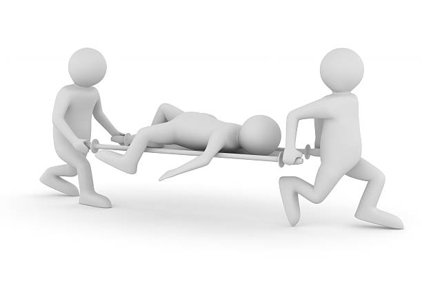 Two people carrying the patient