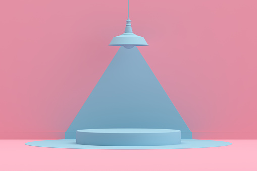 3d rendering pink color background geometric shape abstract still life scene, empty product stands, podium.