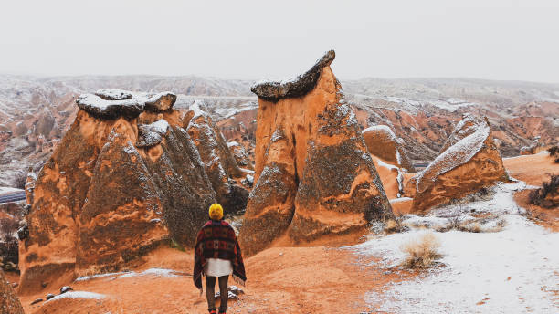 istock Woman alone with snowy landscape at Devrent Valley in Cappadocia. 1208656514