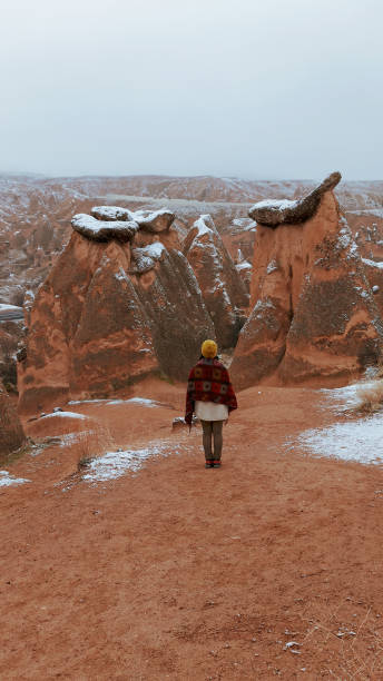 istock Woman alone with snowy landscape at Devrent Valley in Cappadocia. 1208656681