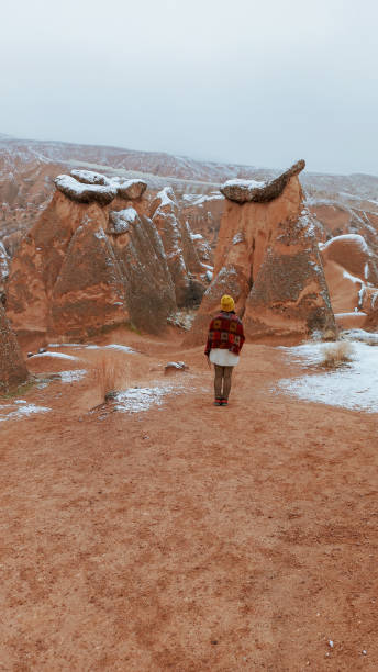 istock Woman alone with snowy landscape at Devrent Valley in Cappadocia. 1208656751