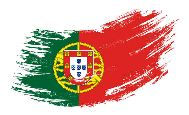 portekiz bayrağı grunge fırça arka plan. vektör illüstrasyon. - portugal stock illustrations