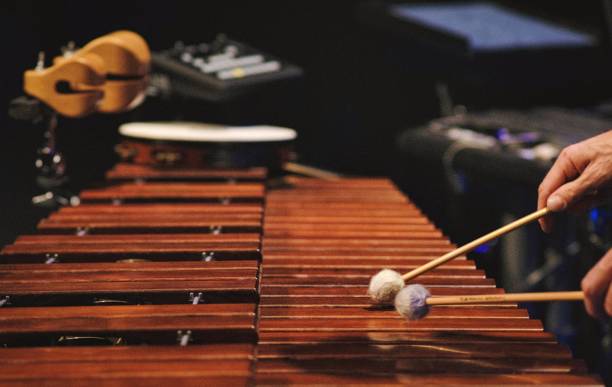 un homme jouant un marimba sur une scène de concert - vibraphone photos et images de collection