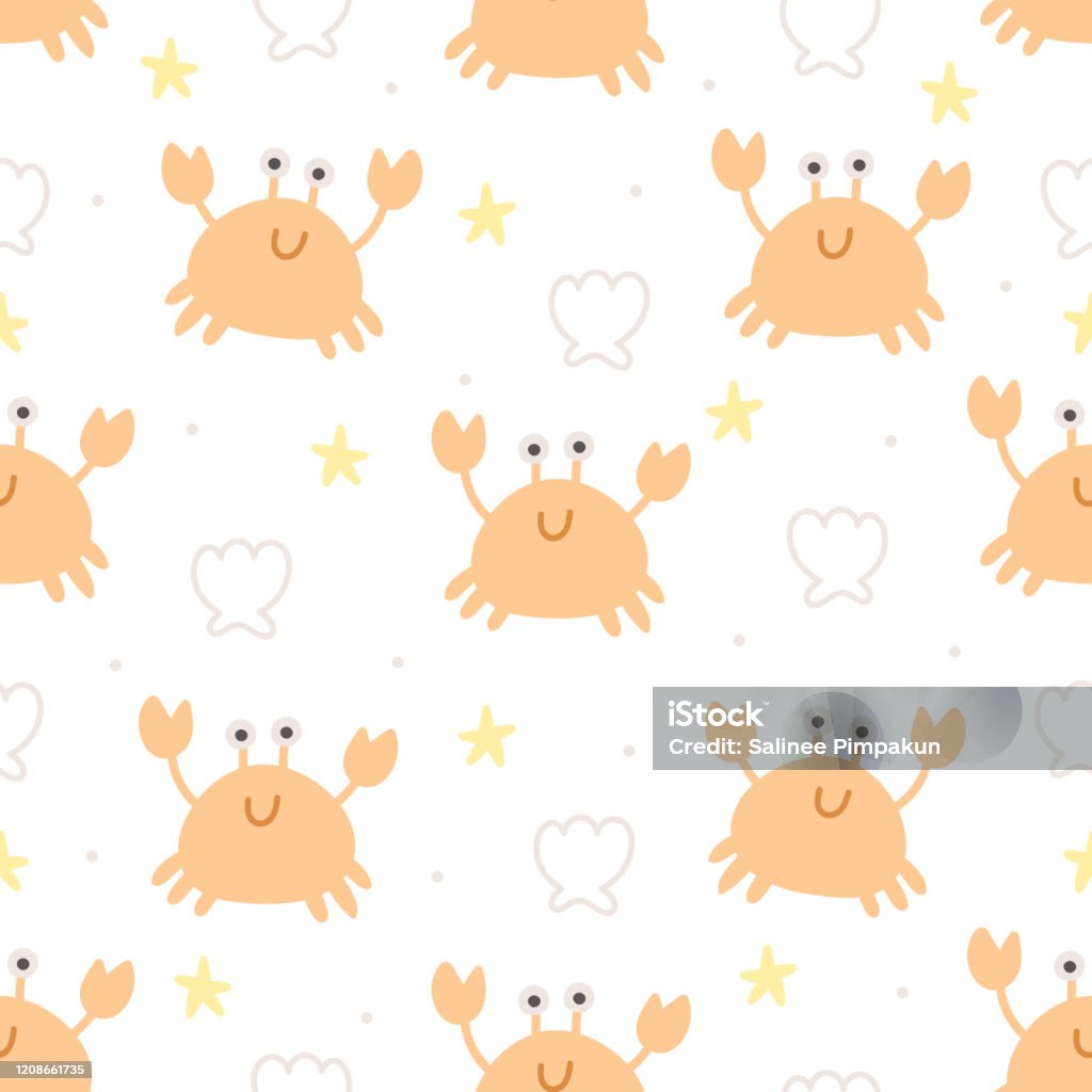 Crawdad Shell Pattern Crab And Shell Seamless Pattern Background Stock Illustration ...