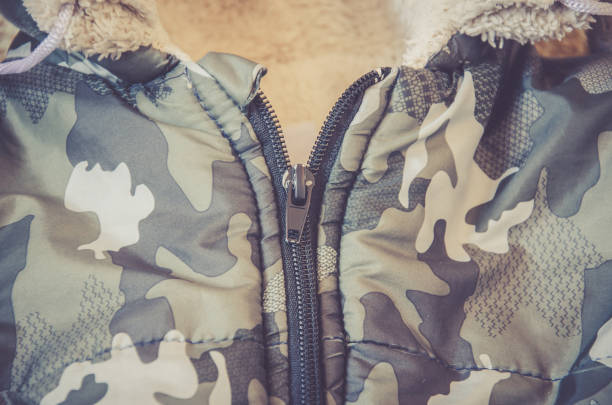 Metal Zipper in the jacket. Camouflage Jacket