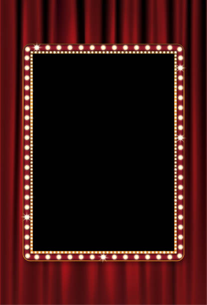 Marquee and Curtain Background Vector illustration of a red curtain with a vintage marquee on top film poster stock illustrations