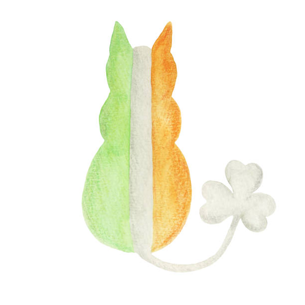 illustrations, cliparts, dessins animés et icônes de silhouette d’un chat dans les couleurs du drapeau irlandais - leaf greeting card love cute